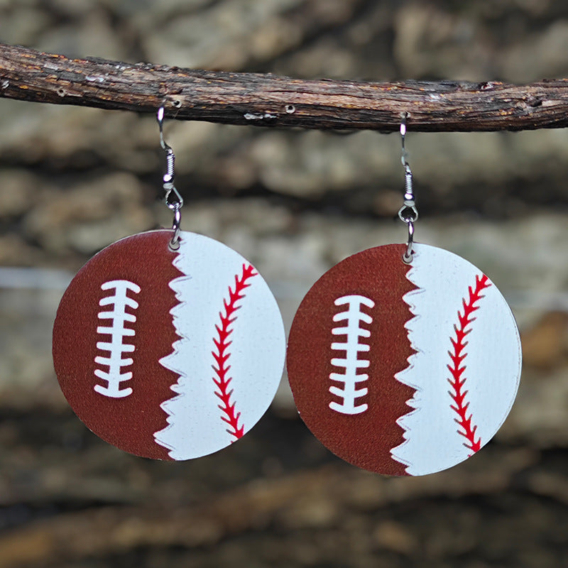 Wholesale Sports Wind Earrings Football Basketball Billiards Baseball Stitching Leopard Earrings