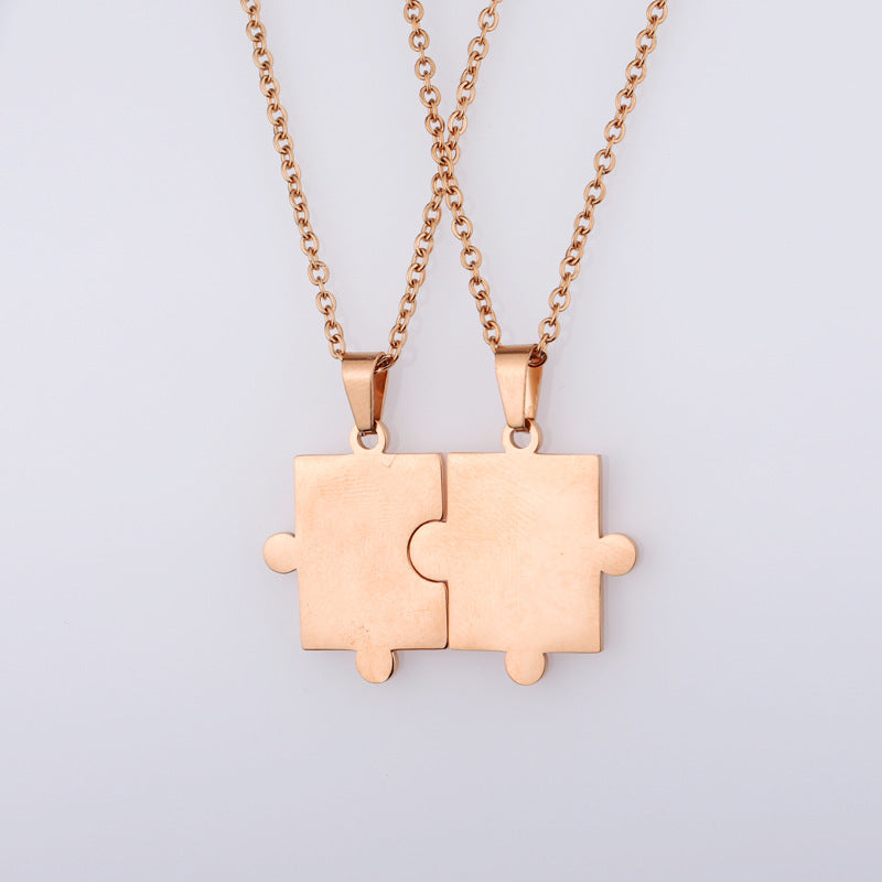 Wholesale Titanium Steel Couple Simple Fashion Geometric Puzzle Necklace