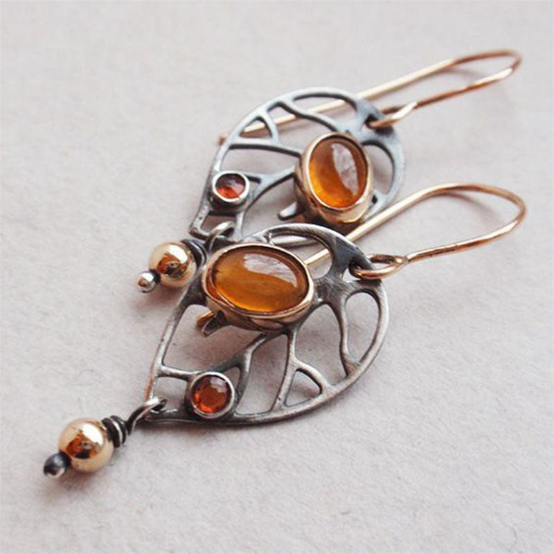 Wholesale Hollow Leaves Earrings Vintage National Style Orange Handmade Earrings