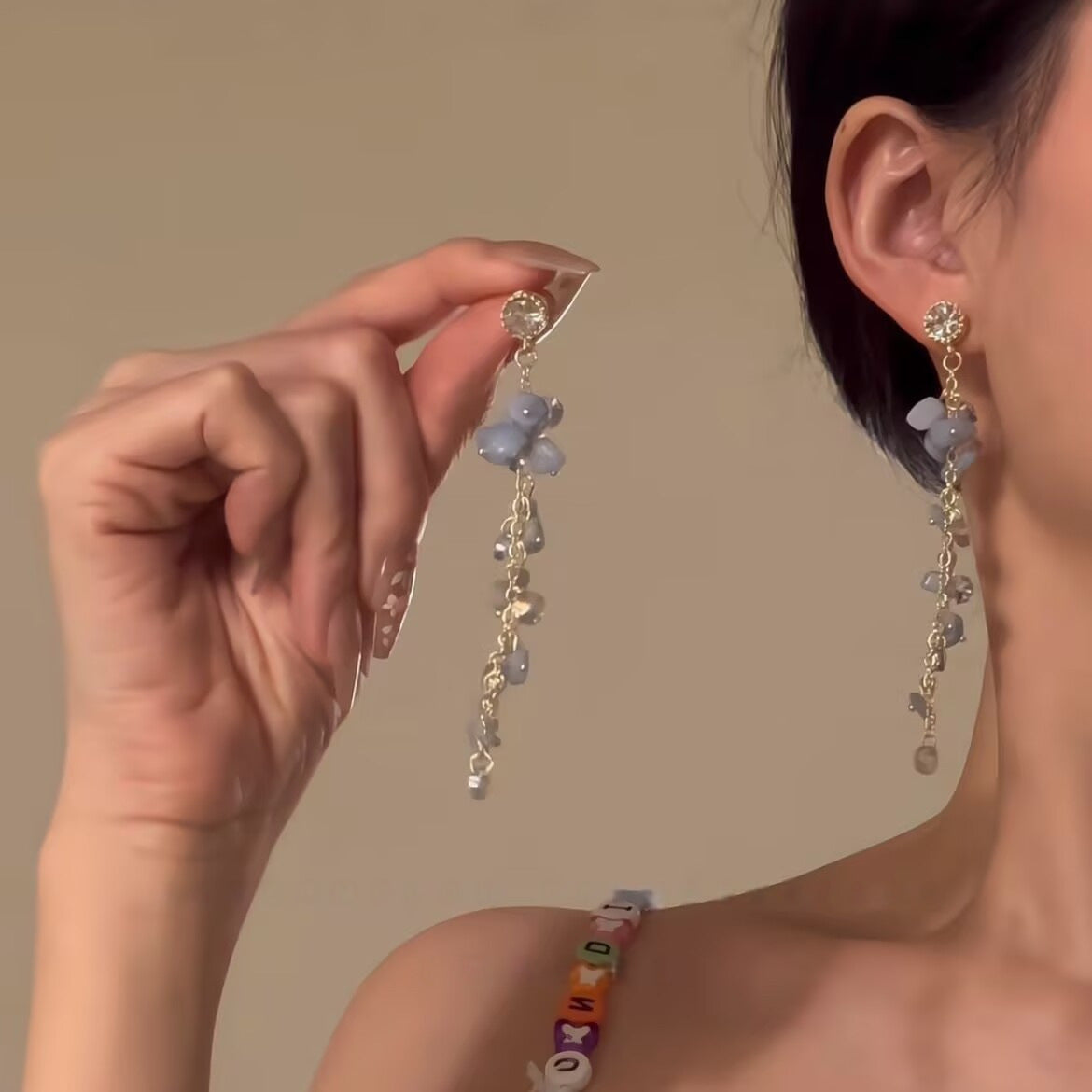 Wholesale Blue Tassel Flower Earrings