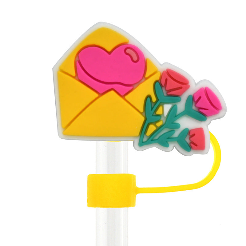 Wholesale Random 100pcs Valentine's Day 10mm PVC Soft Straw Tube Cap ACC-SCR-RYY102