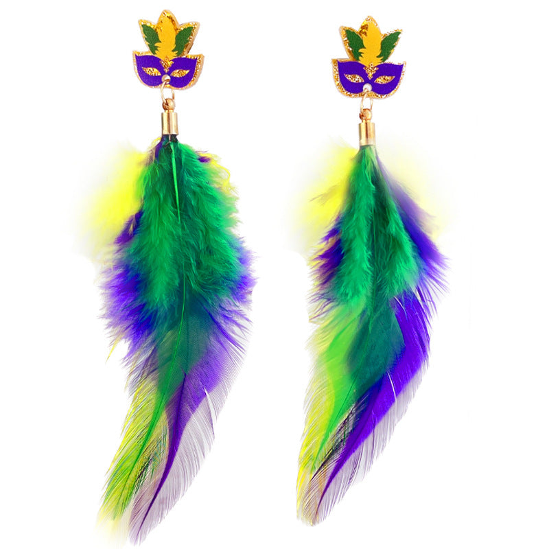 Wholesale 2pcs/ pack Carnival Glitter Tassel Feather Earrings