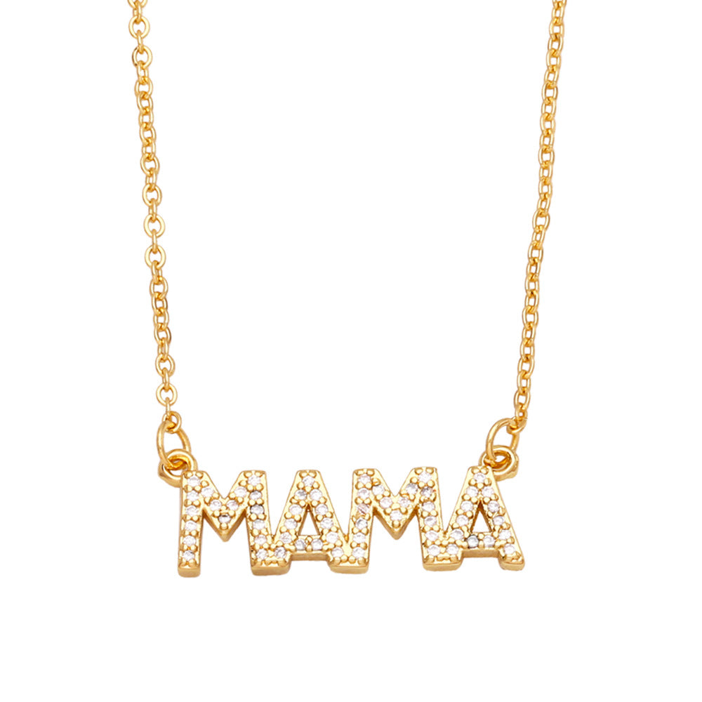 Wholesale Mother's Day Colored Diamond Letter MAMA Copper Necklace ACC-NE-AS008