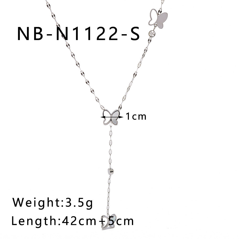 Wholesale  Stainless steel Butterfly Inlaid White Shellfish Necklace Long Tail Chain