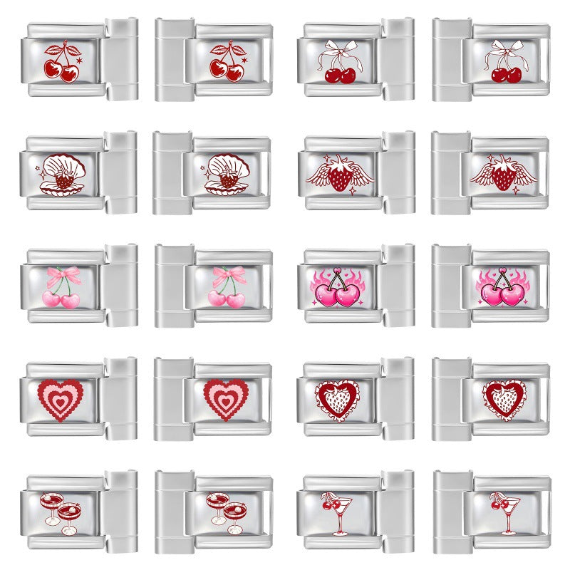 Wholesale 9mm Italian Charm Starter Bracelets DIY Heart Cherry Stainless Steel Composable Bracelet