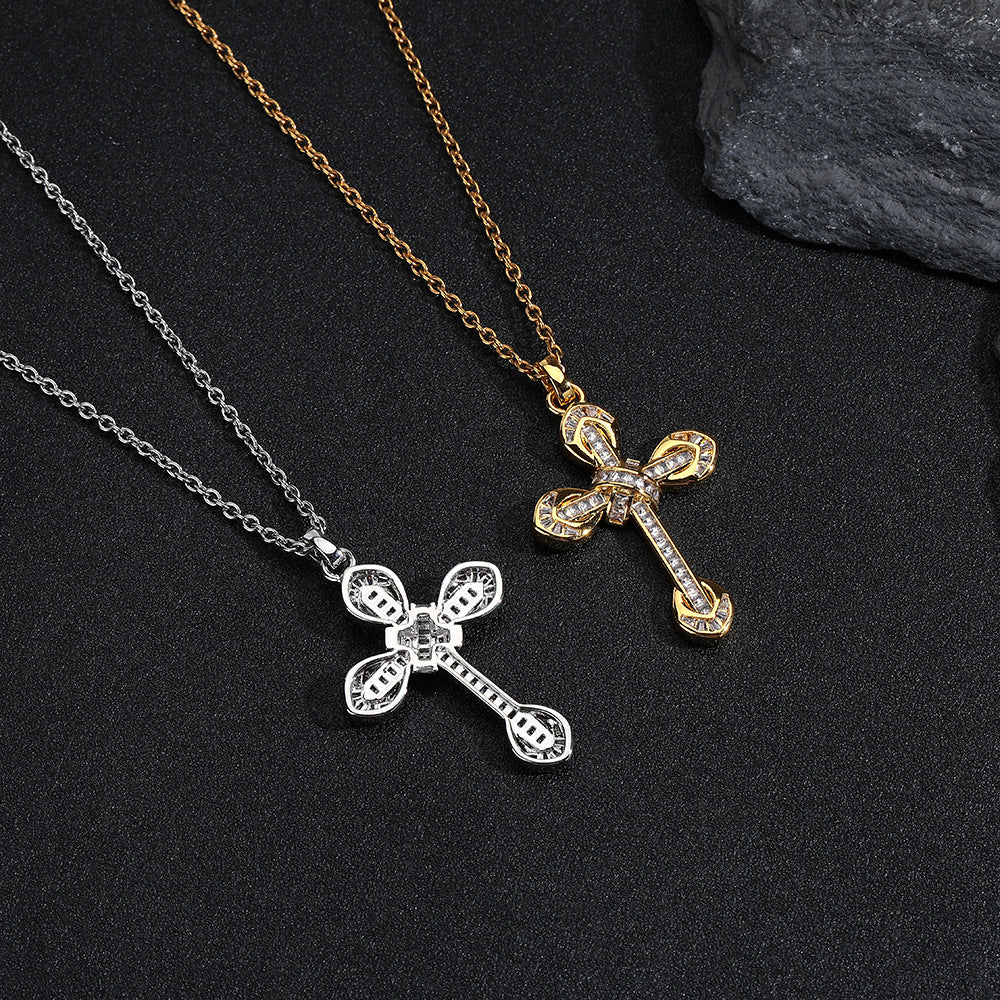 Wholesale Hip-hop Cross Pendant Zircon Necklace