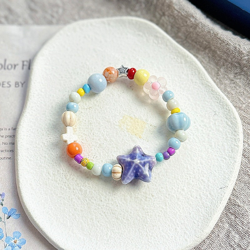 Wholesale Ceramic Beaded Bracelet Hand Knitted Flower Design Fashion Jewelry Accessory for Women Travel Gift