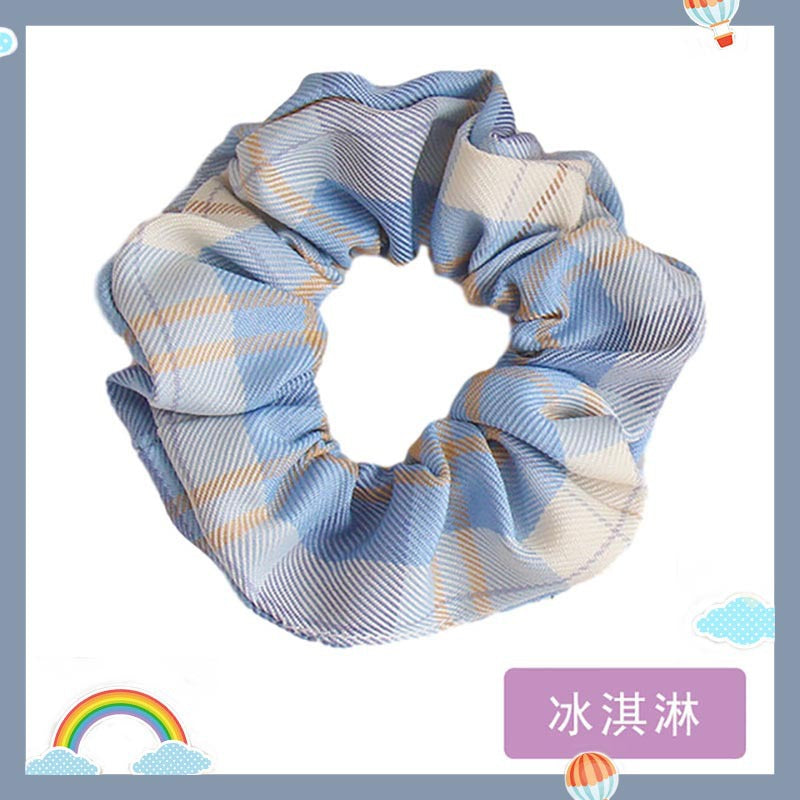 Wholesale Blue Plaid Hair Rope Floral Polka Dot Hair Ring Hair Scrunchies ACC-HS-Weim003