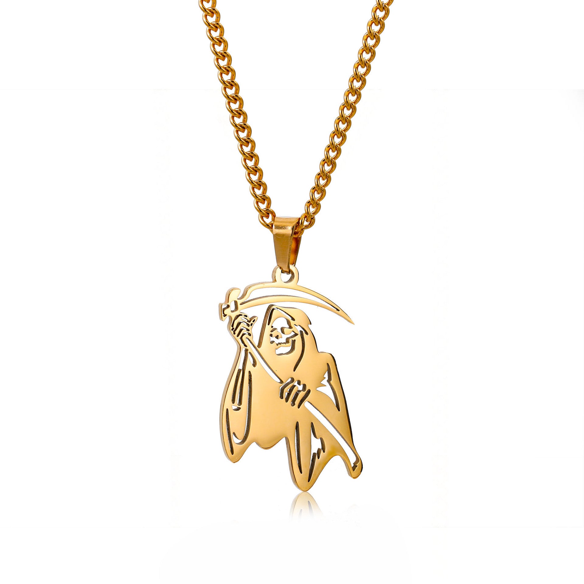 Wholesale Grim Reaper Skull Pendant Hip-Hop Stainless Steel Necklace for Men  Jewelry Accessory