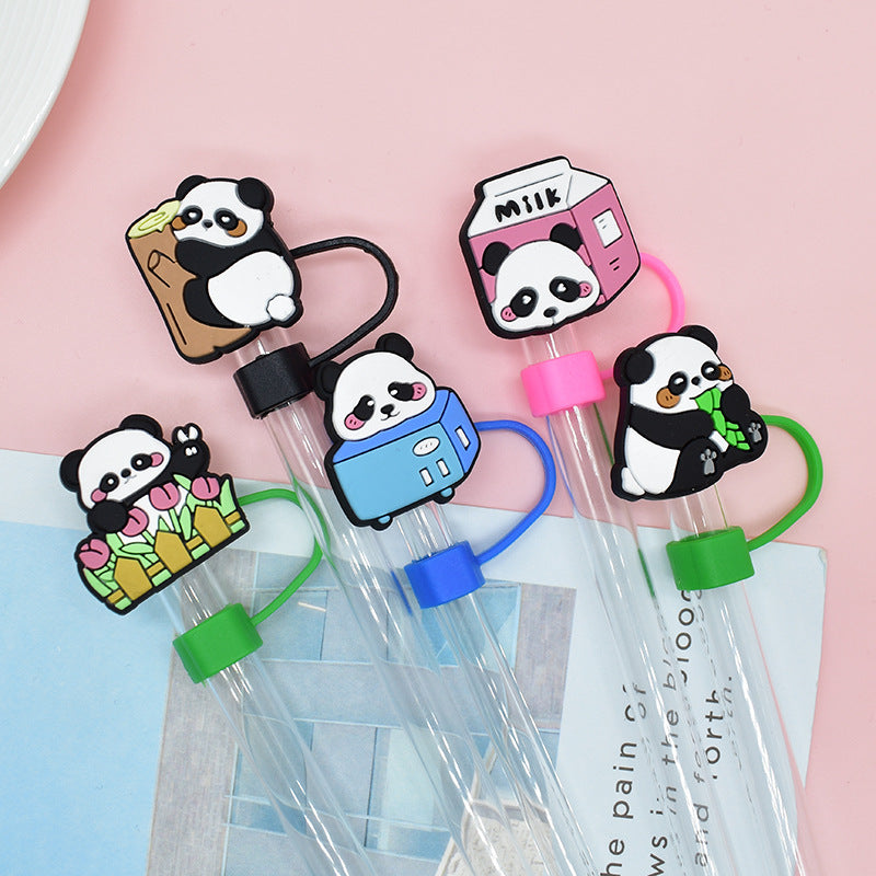 Wholesale Random 100pcs Cute Cartoon Panda Straw Cover 10MM Straw Tube Cap