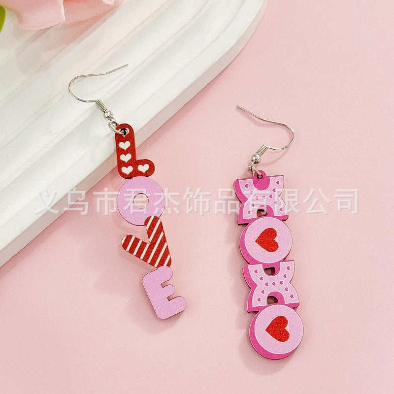 Wholesale Valentine's Day Red Ribbon Wooden Earrings