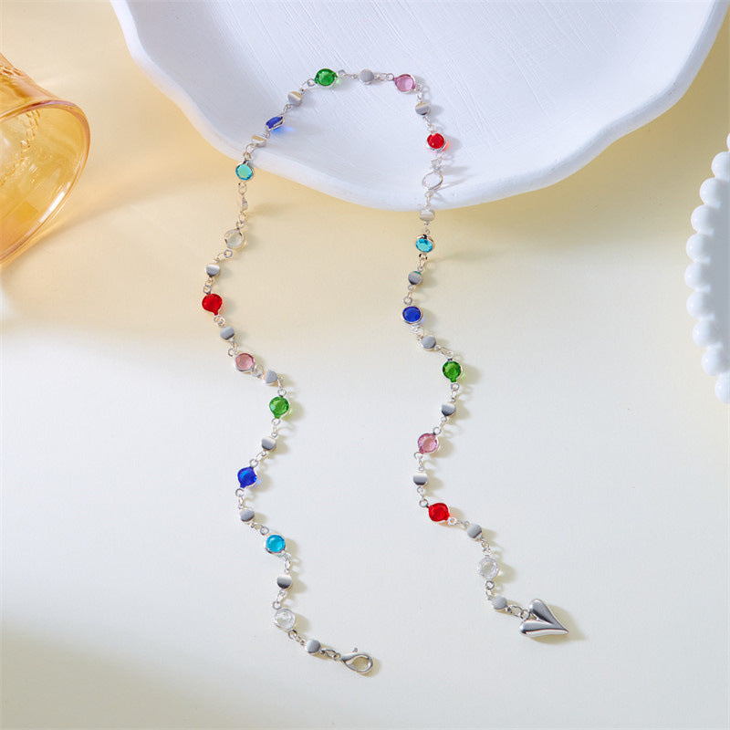 Großhandel kontrastierende Farbnähen Herz Anhänger Quastenkette