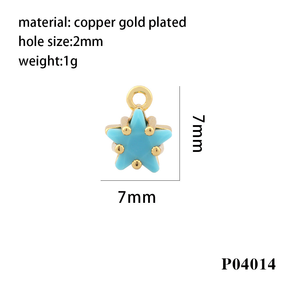 Wholesale 18K gold-plated micro-paved colorful five-pointed star zircon pendant