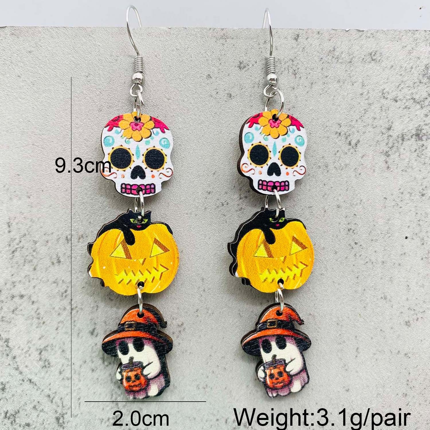 Wholesale Halloween Horror Pumpkin Bat Skull Wood Earrings ACC-ES-ChenY046