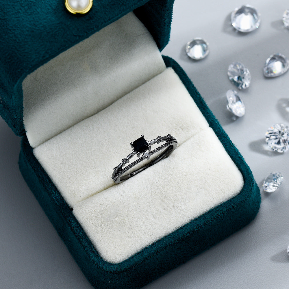 Wholesale  Inlaid with Black Square Zircon Personality Delicate Rings