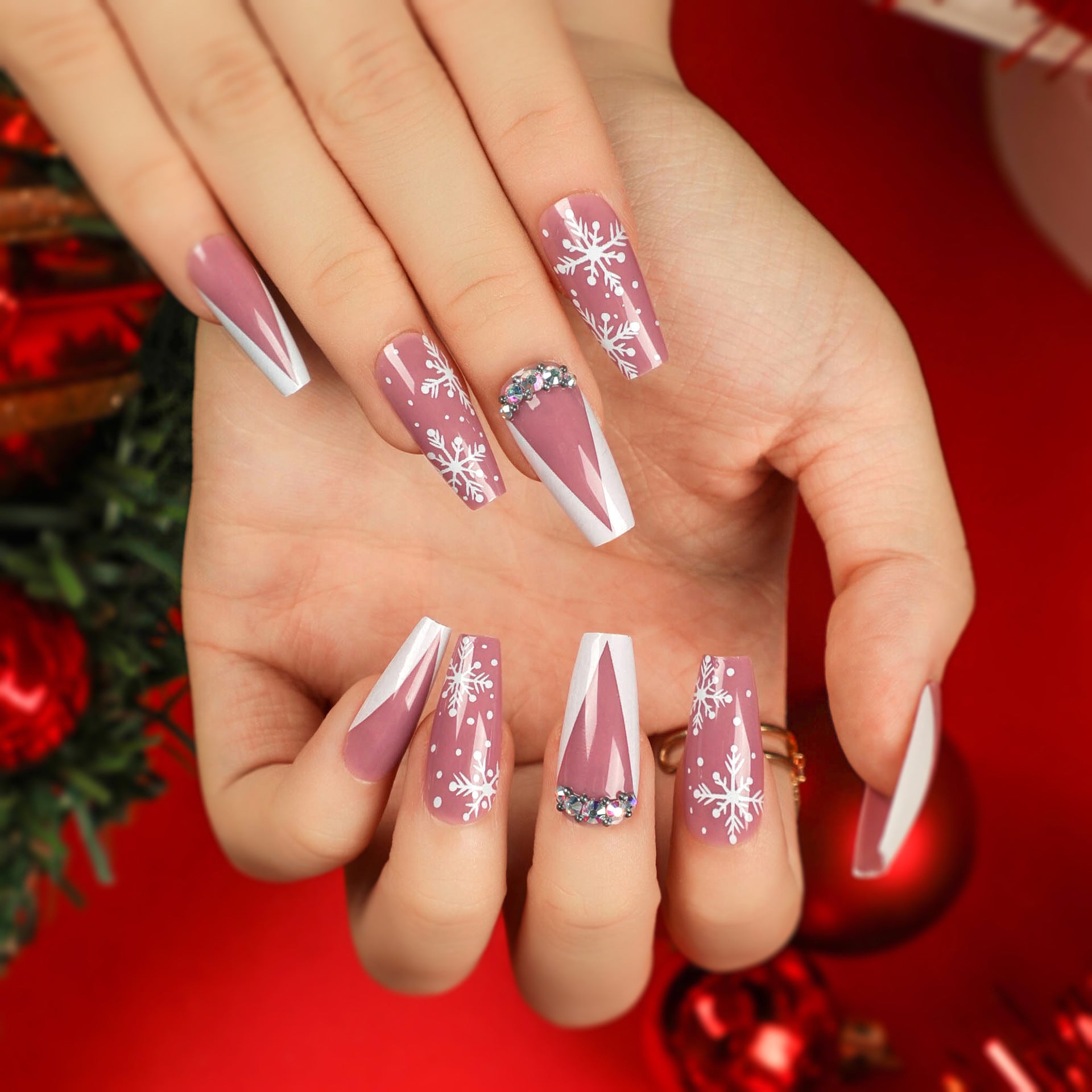 Wholesale 24 Pieces/box Christmas Candy Press-on Nails Kits Nail Stickers ACC-NS-LeFan028