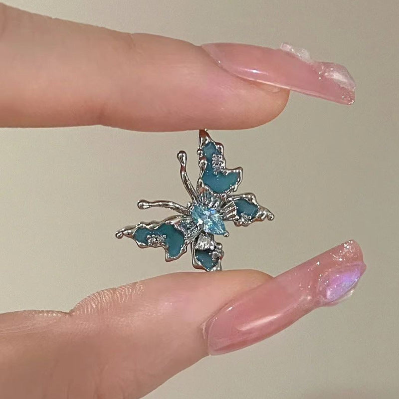 Wholesale Blue Butterfly Enamel Open Ring Chic Stylish Women S Jewelry Boutique Resale Gift