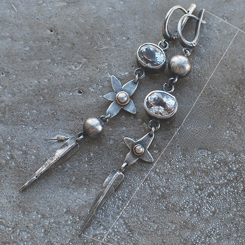 Wholesale  geometric plated ancient silver long rhinestone star pendant earrings