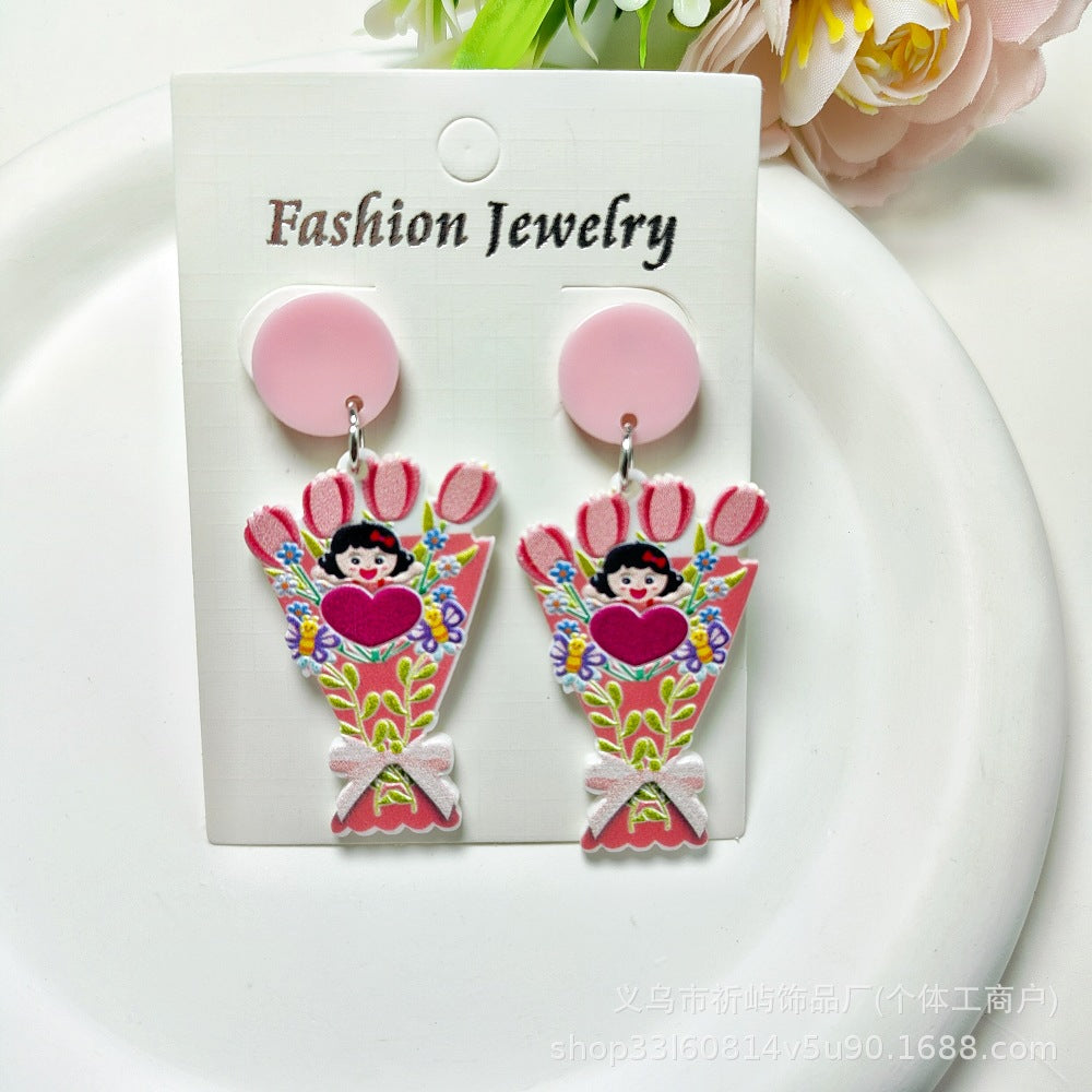 Wholesale Rose Earrings Mother's Day Acrylic Earrings ACC-ES-Qiyu011