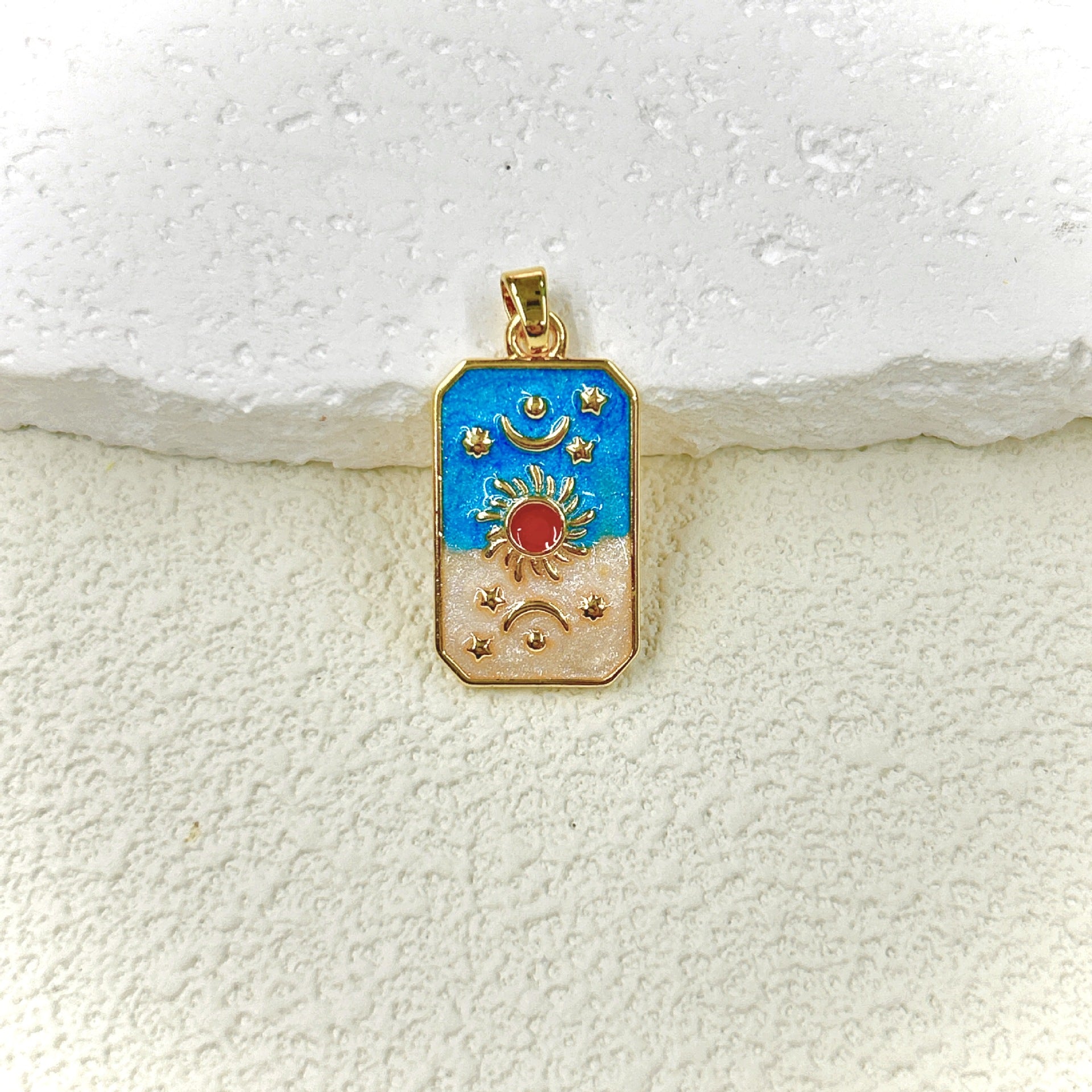 Wholesale 2pcs Oil Drop Tarot Sun Star Moon Pendant Copper All-match Necklace DIY Pendant Accessories