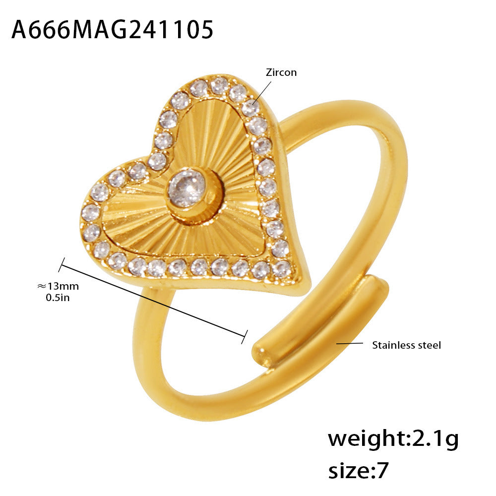Wholesale Stainless steel micro-inlaid zircon love five-leaf flower ring