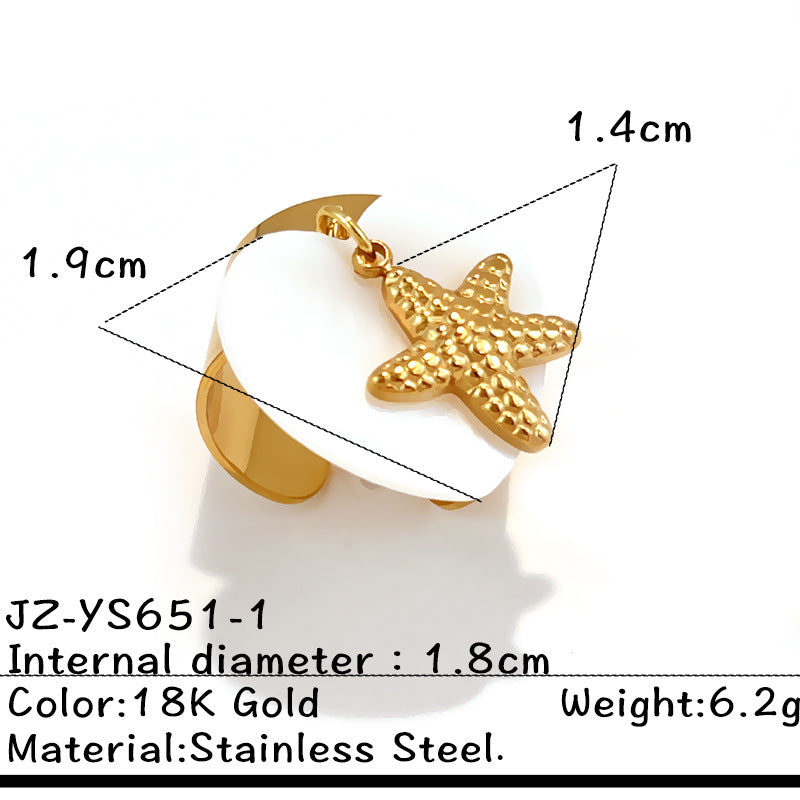 Wholesale Stainless steel starfish shell ring women' s fashion pendant design cross,  titanium steel open ring
