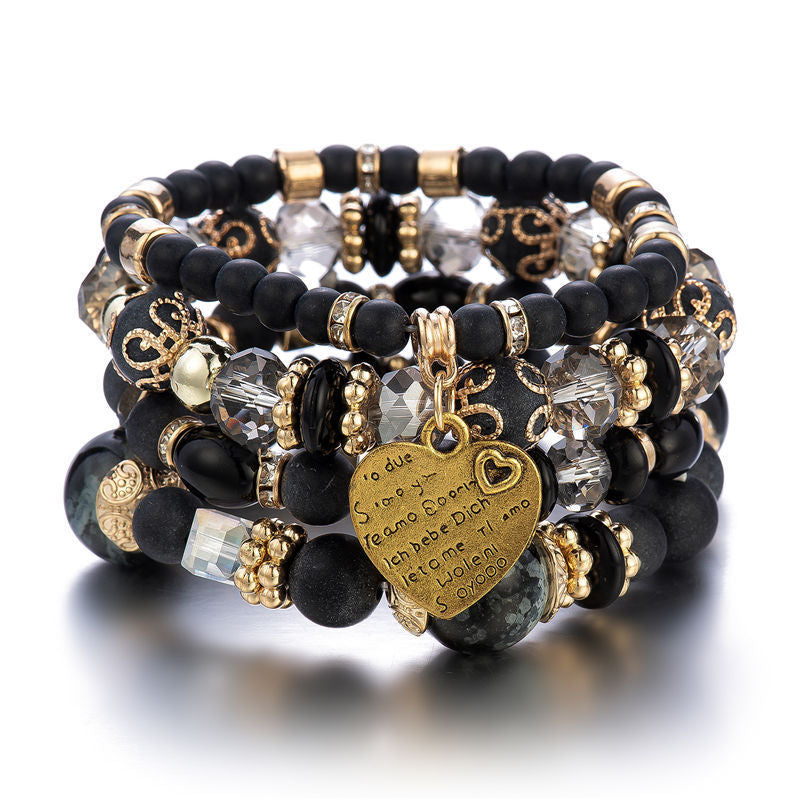 Wholesale Boho Bohemian Multi-Layer Crystal Heart Beaded Bracelet,  Fashion Jewelry Accessory for Women,  Gift for Boutique Resale