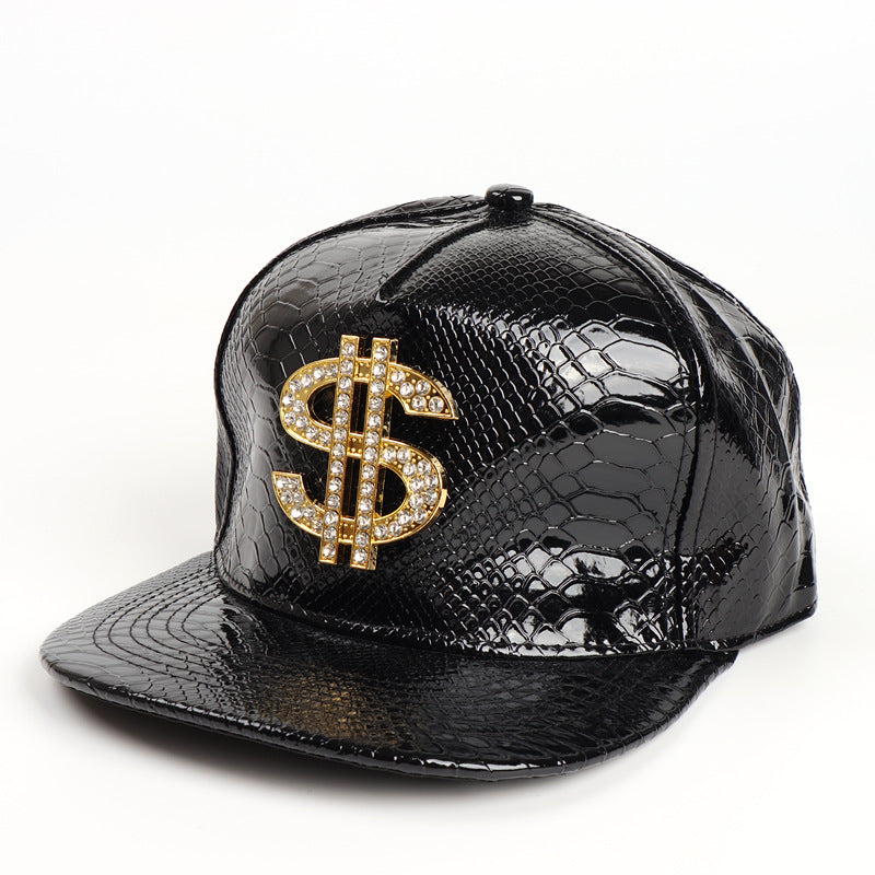Wholesale Leather Hip Hop Brim Hat Dollar Sign Alligator Pattern Baseball Cap