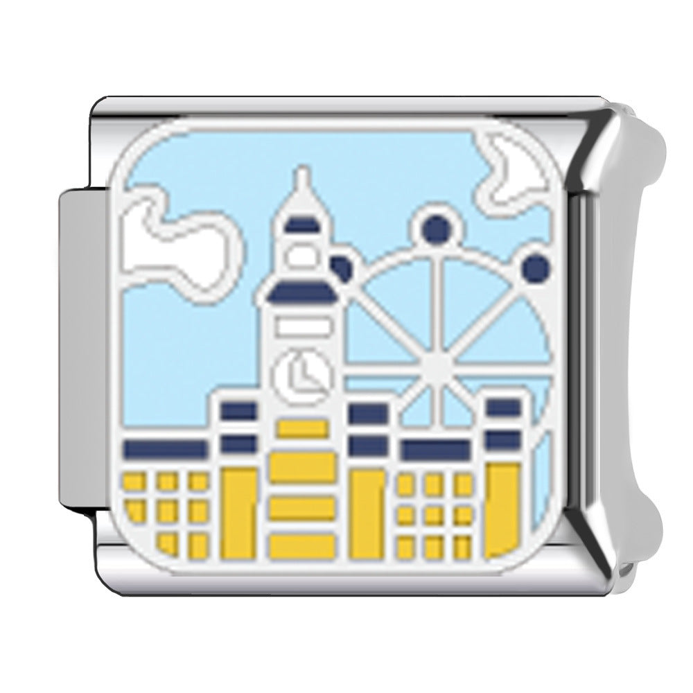 Wholesale   Italian Charm Bracelet 9mm DIY Egyptian pyramid landmark Creative Stainless Steel Composable Bracelet