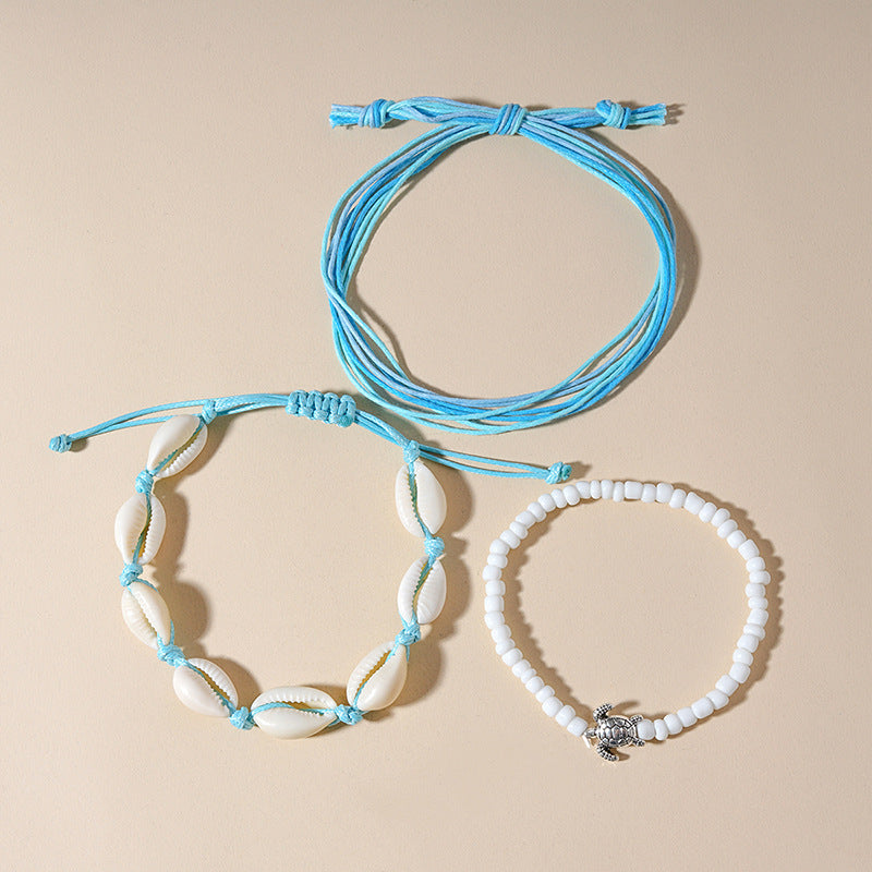 Wholesale Handmade White Rice Beads Beaded Rope Shell Blue Cord Braided Turtle Bracelet ACC-BT-Ditong006