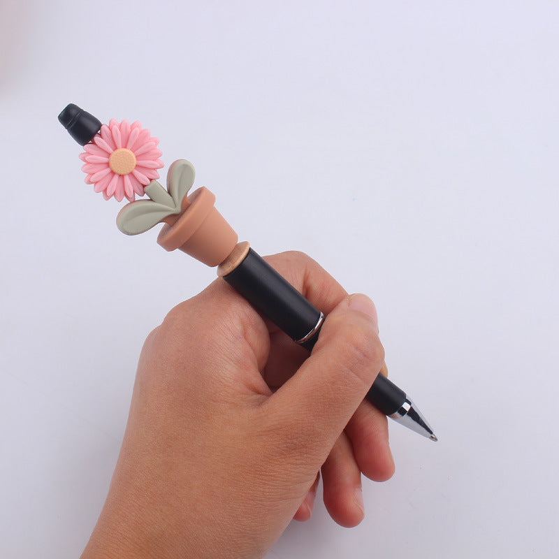 Wholesale creative cartoon silicone sunflower potted handmade beaded pen