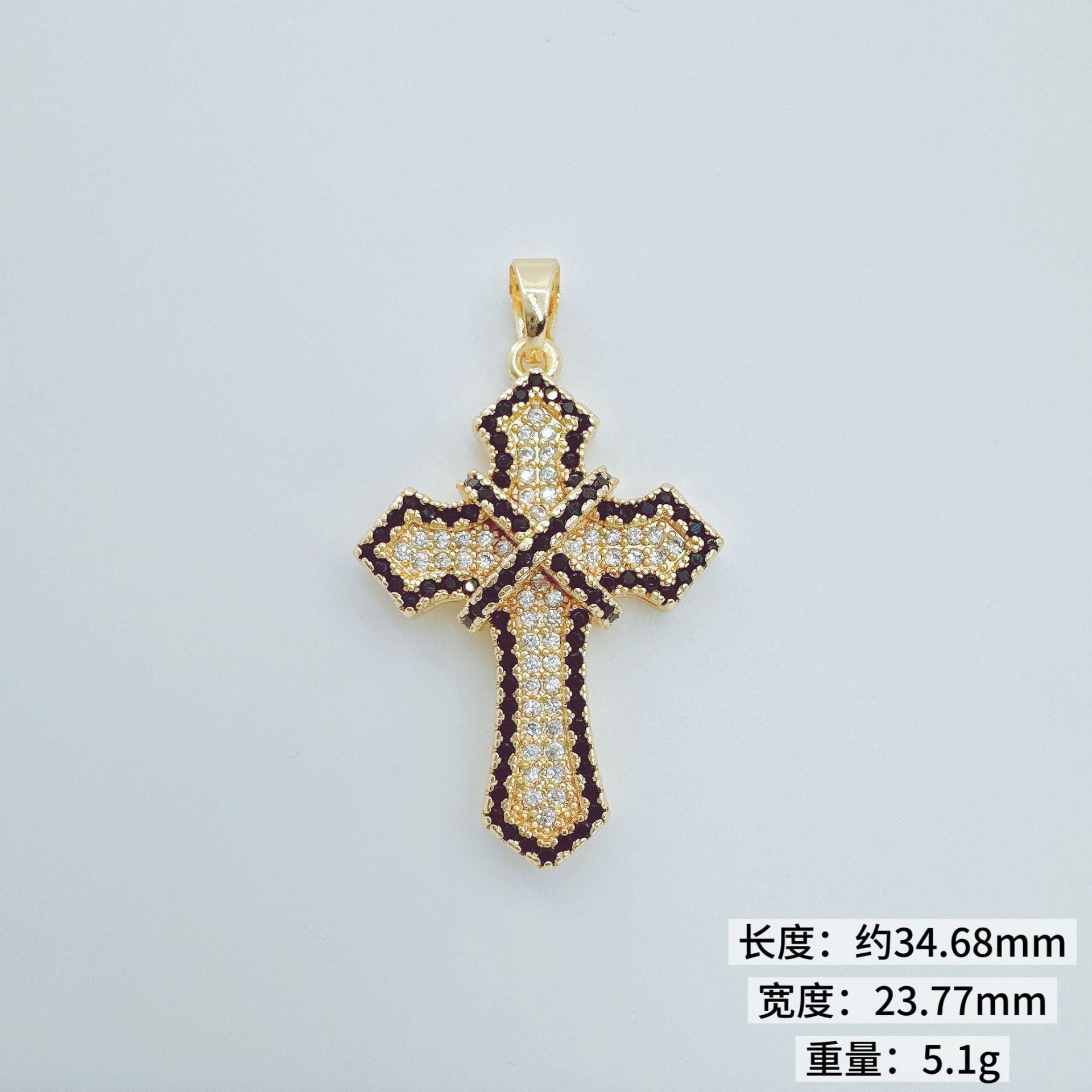 Wholesale Retro Cross Pendant Necklace Gold Plated Copper Zirconium Stylish Jewelry Accessory
