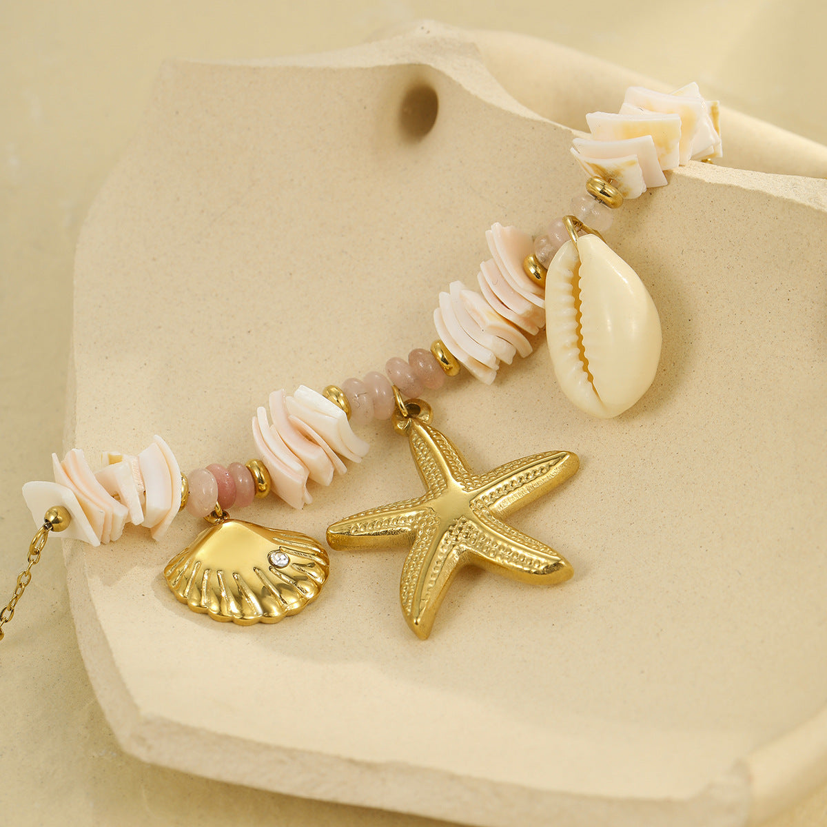 Wholesale  Ocean Vacation Summer Shell Starfish Necklace 18k Stainless Steel Clavicle Chain
