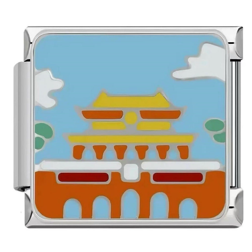 Wholesale Italian Charms Bracelet DIY Fashion Accessory World Landmark Design Titanium Steel Enamel Charms Gift For Resale