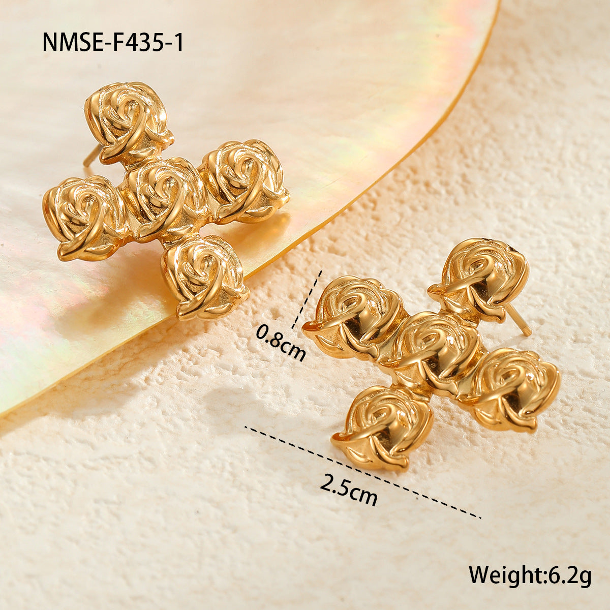 Wholesale Stainless Steel Light Luxury Cross Earrings with Pearls and Zirconia