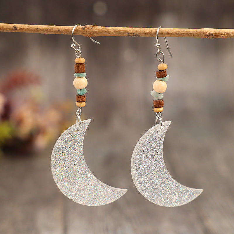 Wholesale Vintage Sequin Moon Acrylic Earrings