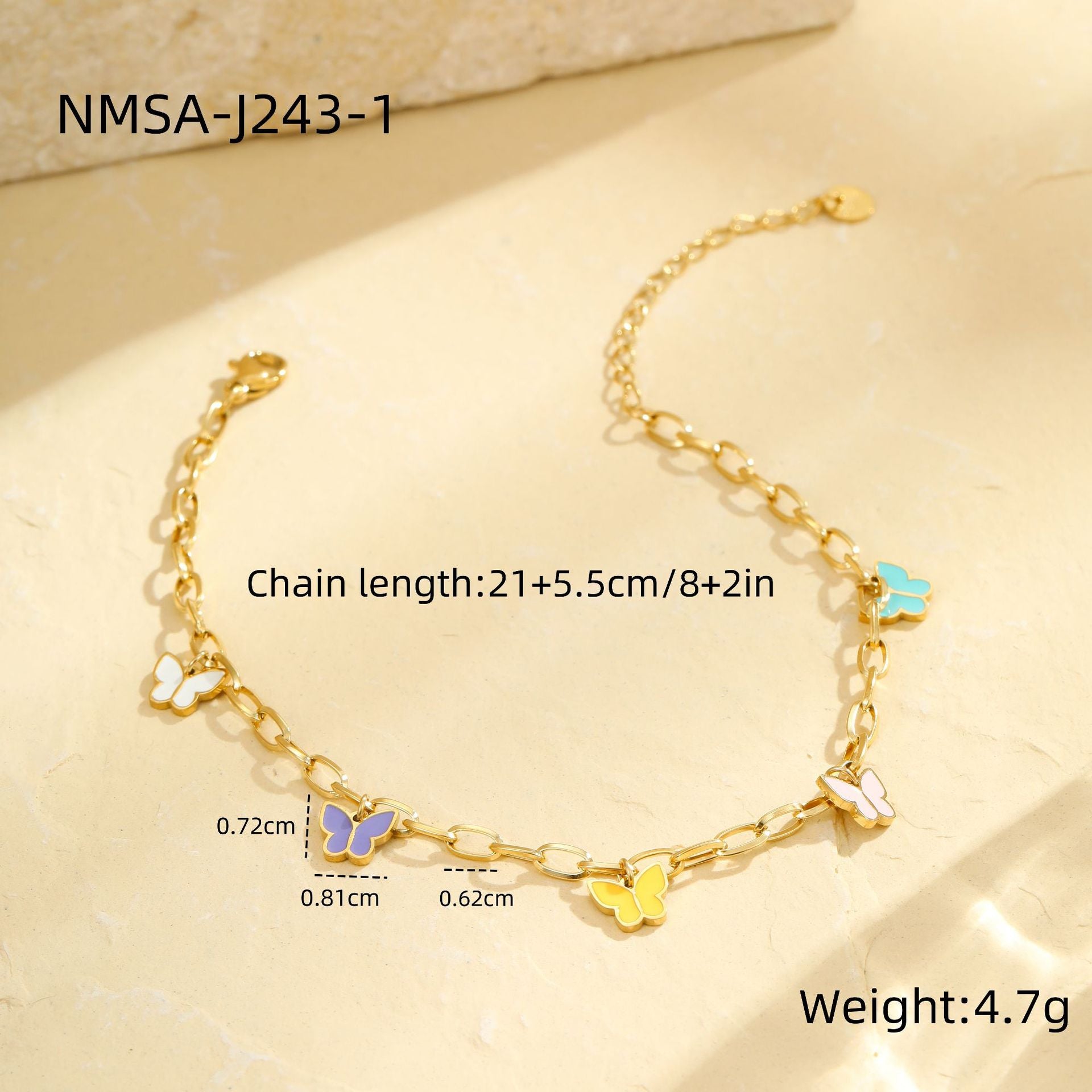 Wholesale Stainless steel color butterfly beach anklet