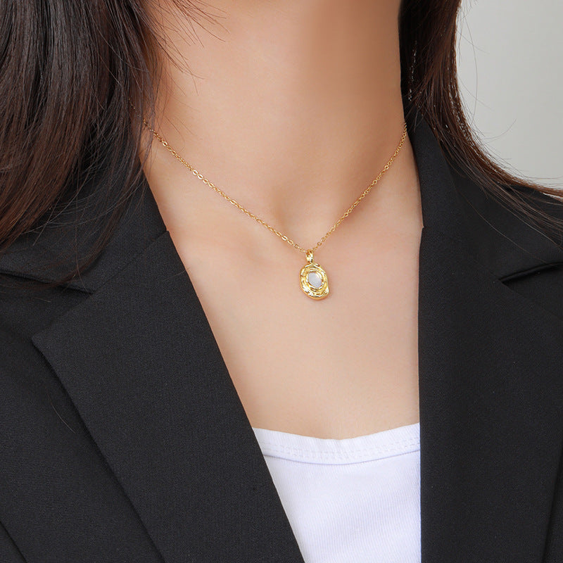 Wholesale Metal White Mother-of-Pearl Titanium Steel Necklace