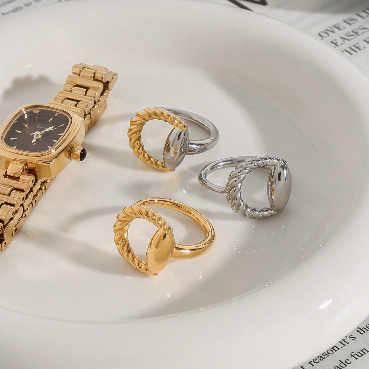 Wholesale 18K gold stainless steel threaded horseshoe buckle opening ring