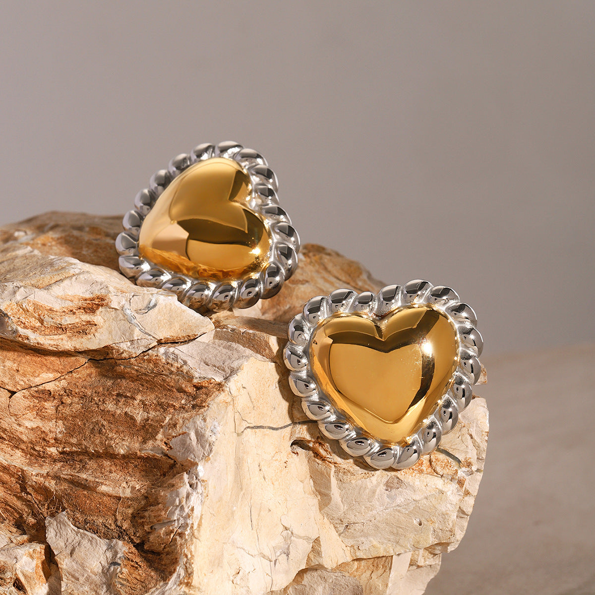 Wholesale  18k gold stainless steel gold and silver color matching hemp lace love earrings