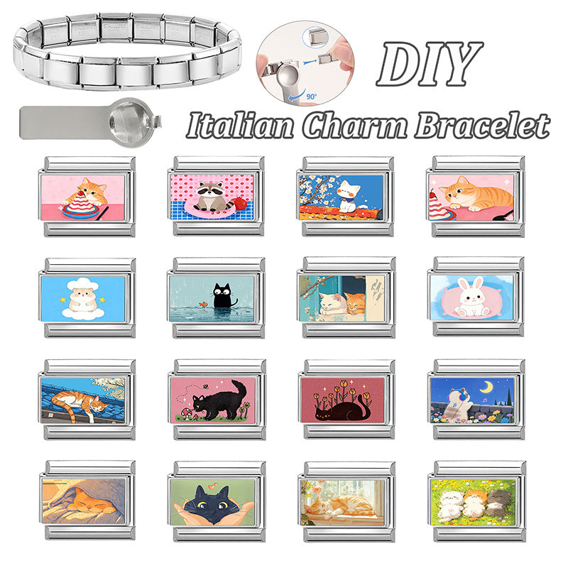 Wholesale Cute Cat DIY Modular Bracelet Stainless Steel Fashion Accessory