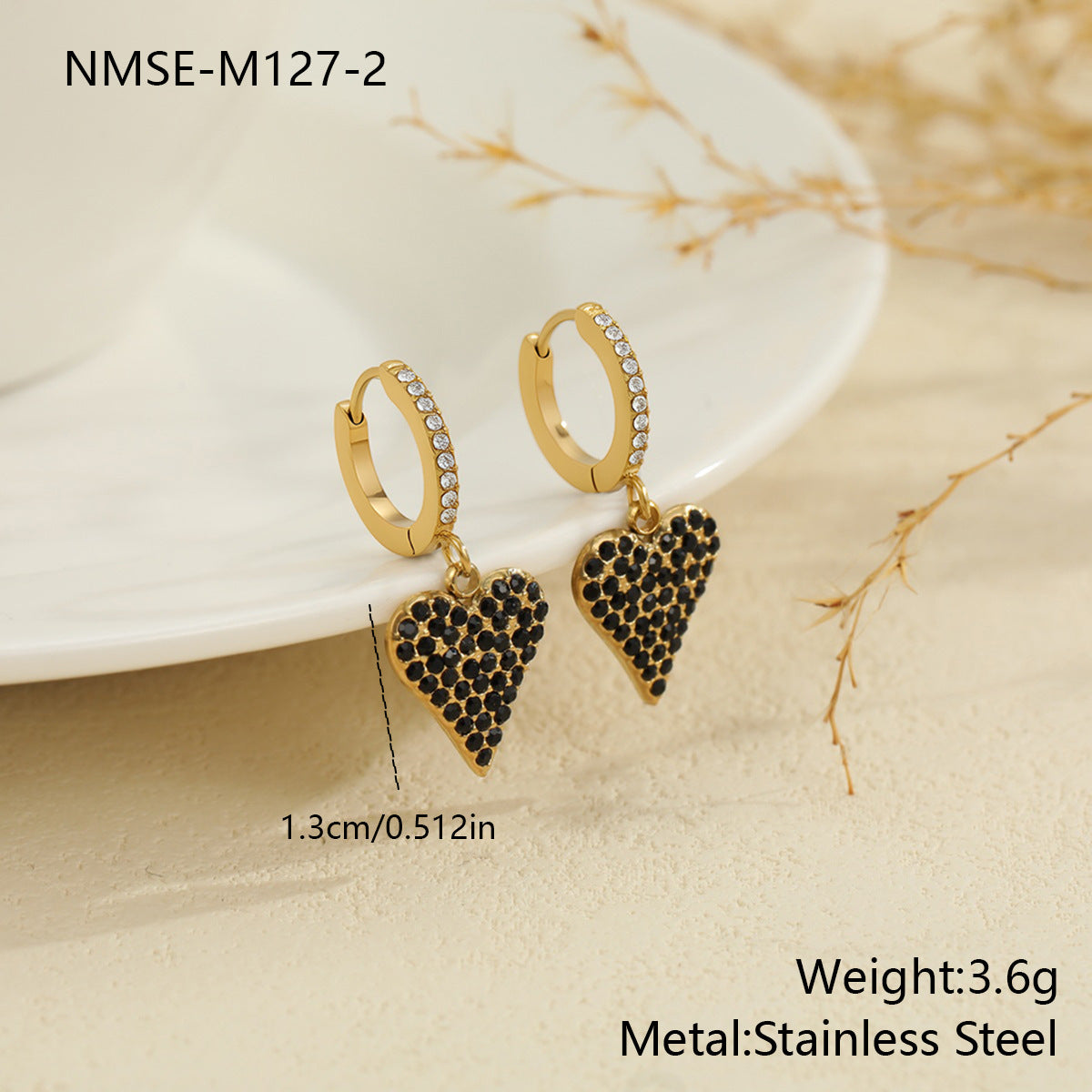 Wholesale Diamond-encrusted heart earrings
