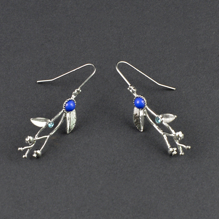 Wholesale Retro Orchid Drop Earrings Sapphire Blue Faux Pearl Zinc Alloy Boutique Jewelry Accessory