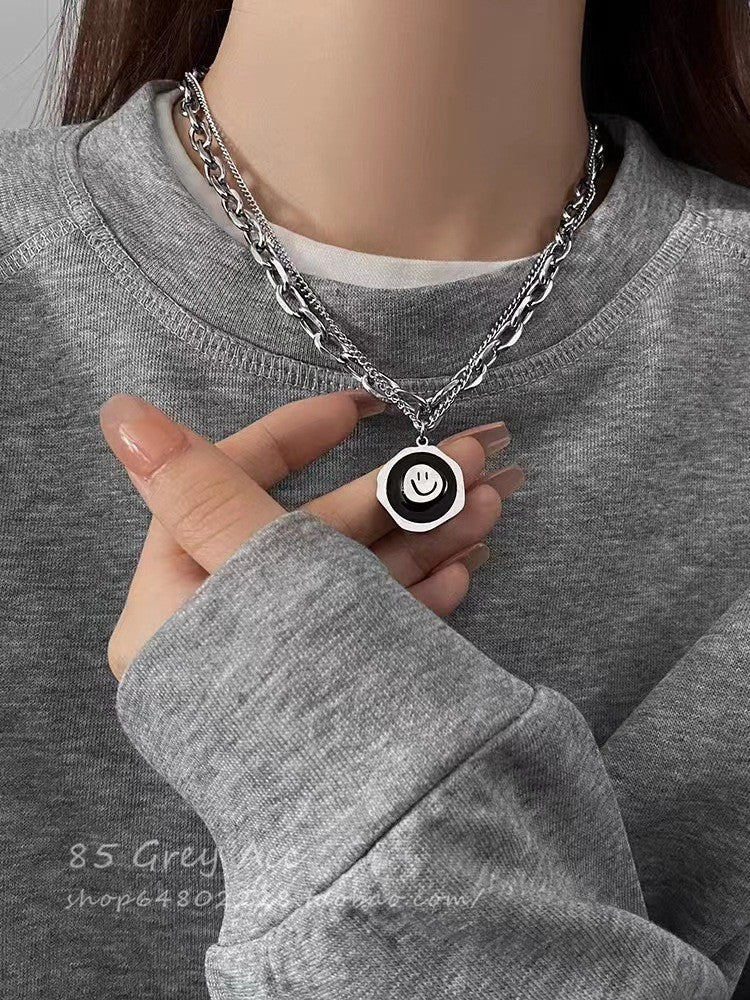 Wholesale Fashionable Face Titanium Steel Multi Layer Chain Necklace For Children And Adults Boutique Resale