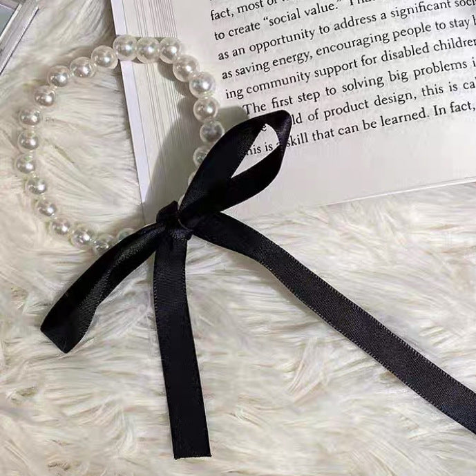 Wholesale Black Bow Tie-up Pearl Necklace Clavicle Chain Necklace