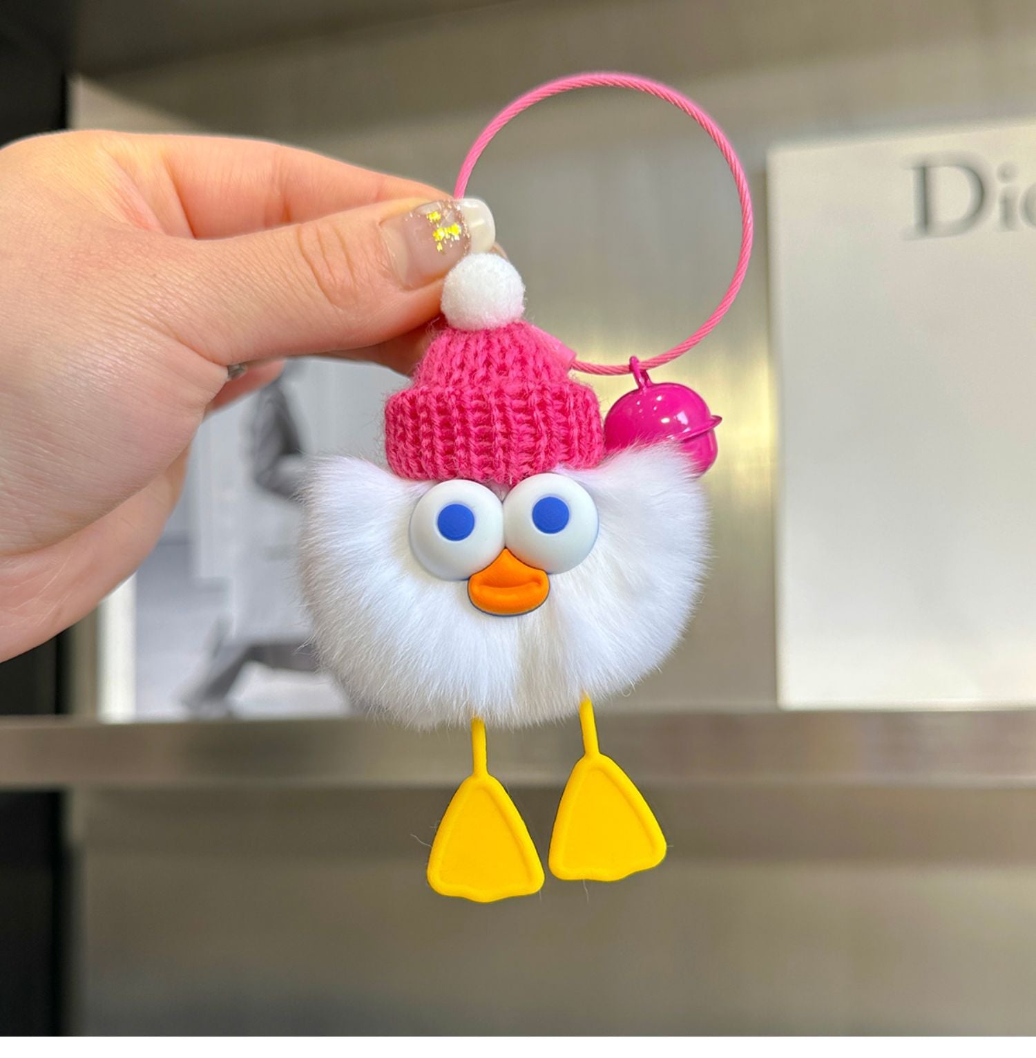 Wholesale Cute Faux Rabbit Fur Duck Car Keychain