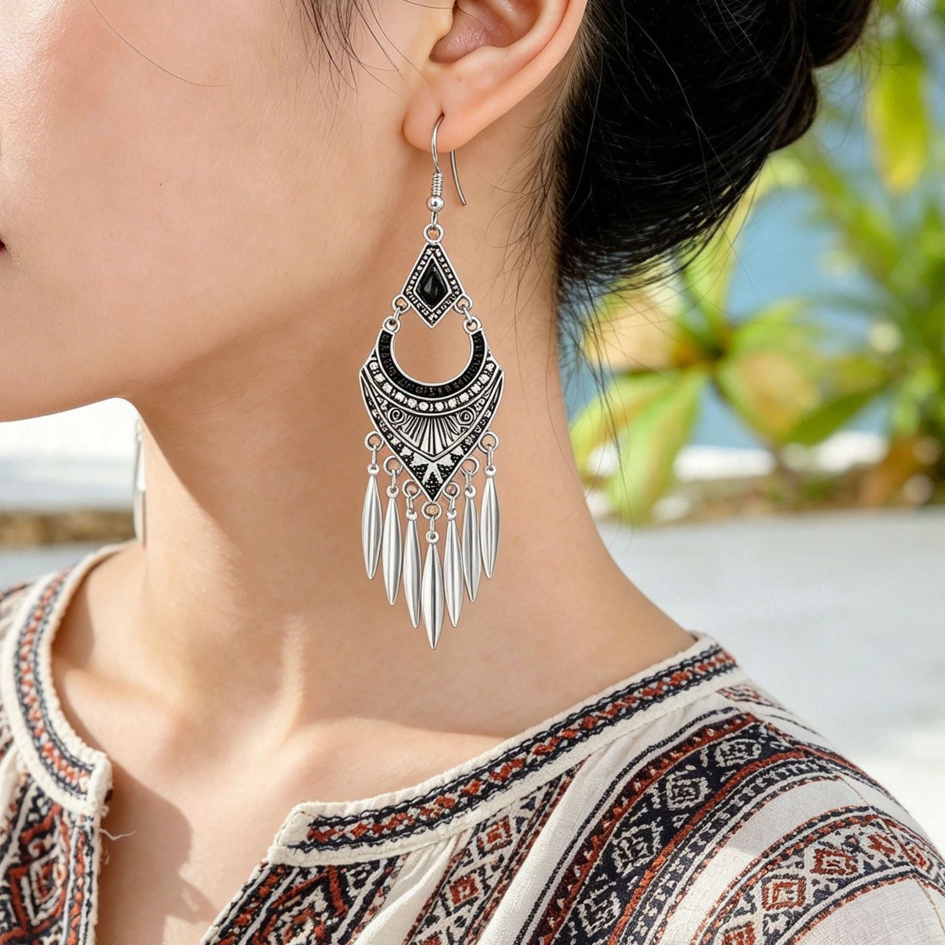Wholesale Alloy Bohemian Tassel Earrings Ethnic Geometric Design for Women Boutique Resale