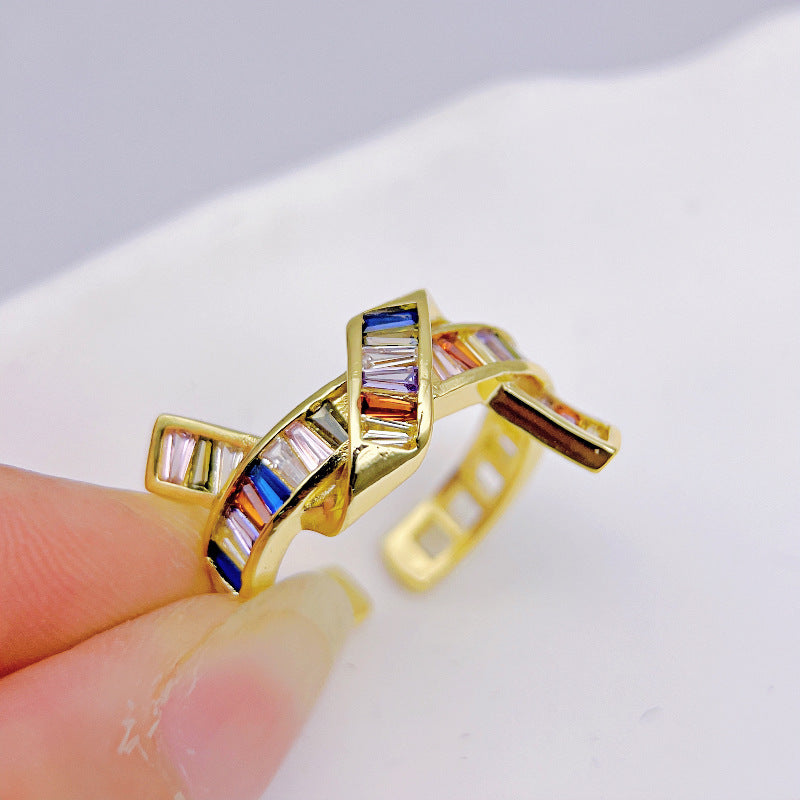 Wholesale Colored Gemstone Zircon Rectangular Silver Ring Light Luxury Rings ACC-RS-YXY035