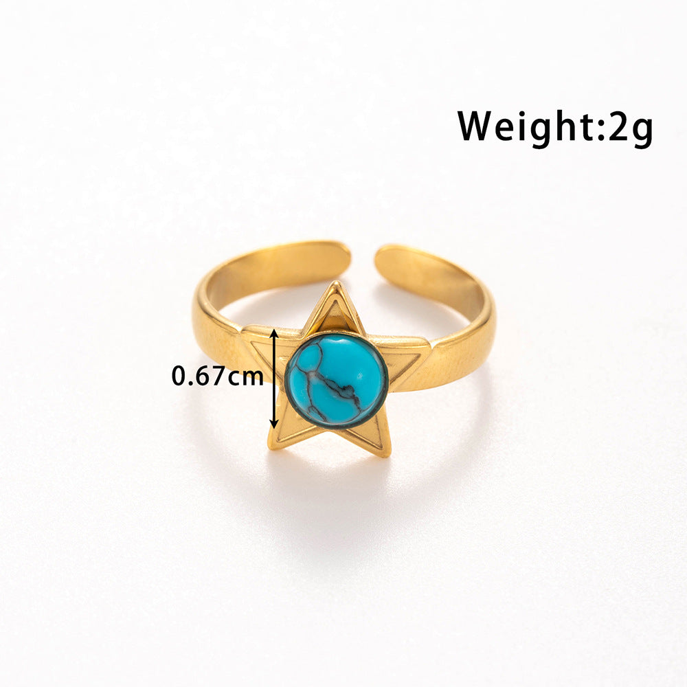 Wholesale Titanium steel   light luxury five-pointed star inlaid  opening adjustable ring