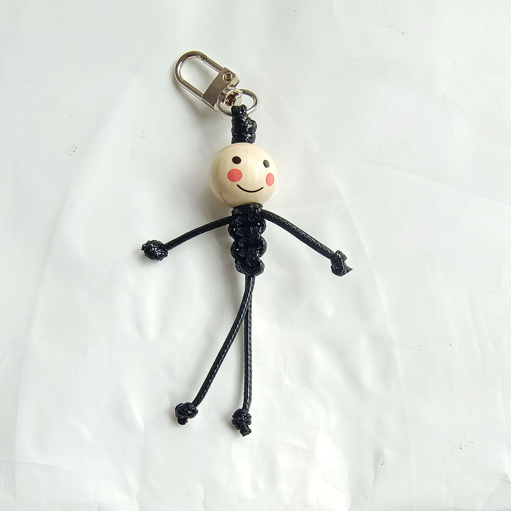 Wholesale Creative Hand-woven Stickman Keychain Wooden Beads Smiley Face School Bag Pendant ACC-KC-YCY007